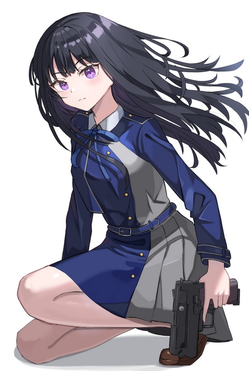 Inoue Takina from Lycoris Recoil with a gun
