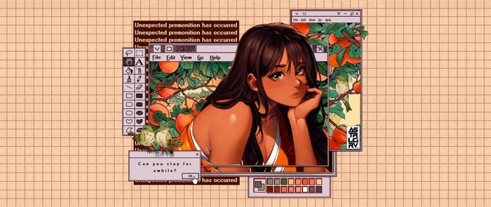 Anime girl with dark hair and orange outfit