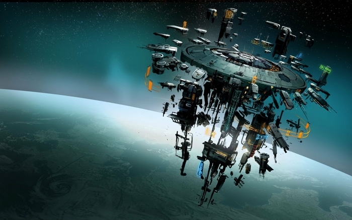 4K Space Station Orbiting a Planet