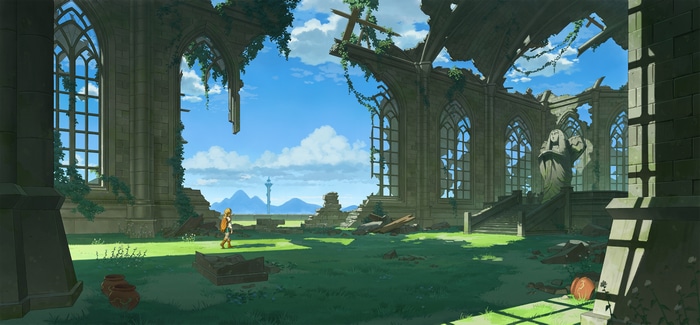 Link walks through ruins in The Legend of Zelda: Breath of the Wild
