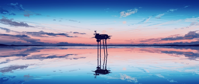 4K Sunset Glow Landscape with Structure on Stilts