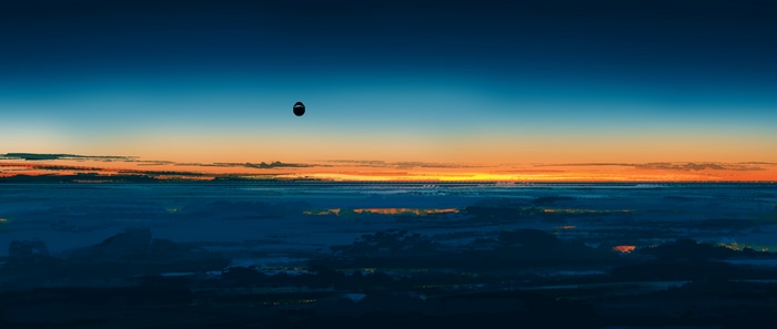 4K Ultrawide Sunset Over Clouds with Spaceship