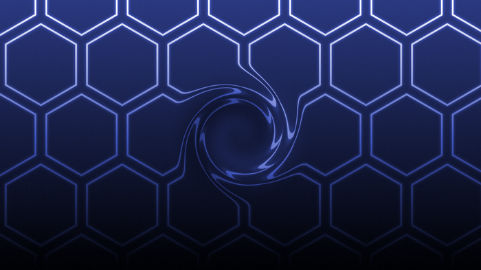 Blue Neon Hexagon Pattern with Swirling Vortex