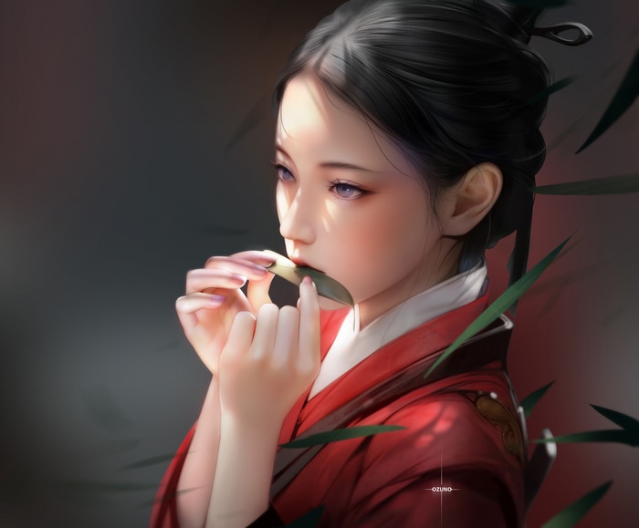 Digital art of an Asian woman with dark hair