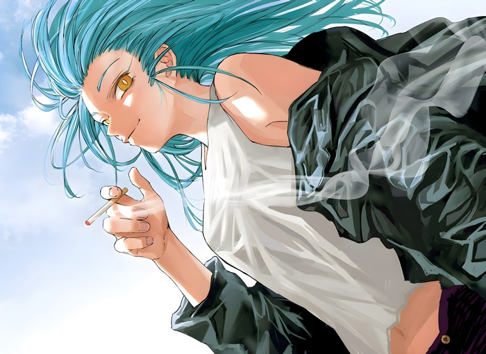 Sakamoto Days: Blue-haired character smoking