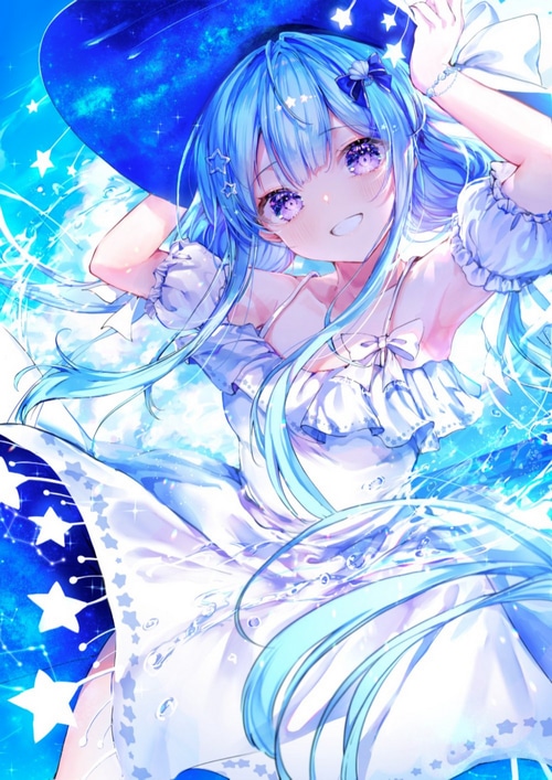 Anime girl with blue hair and stars