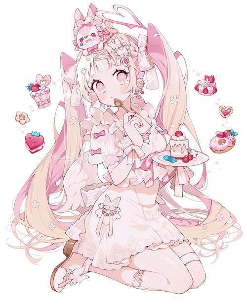 Anime girl with sweets and a donut