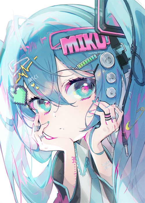 Hatsune Miku with blue twintails and headphones