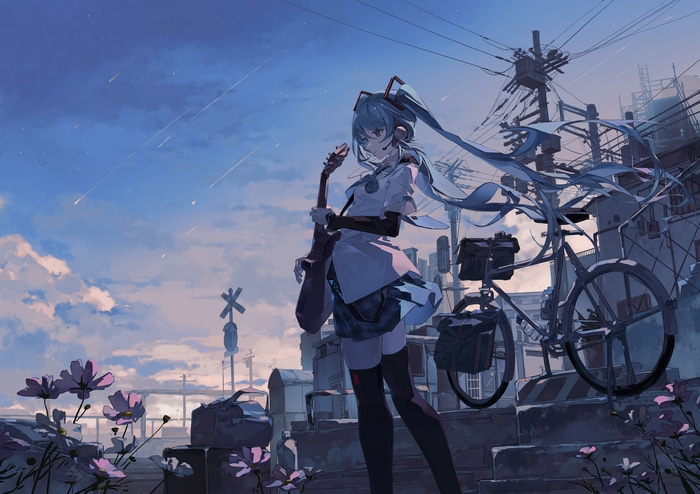 Hatsune Miku with Guitar and Bicycle