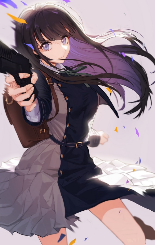 Inoue Takina from Lycoris Recoil holding a gun