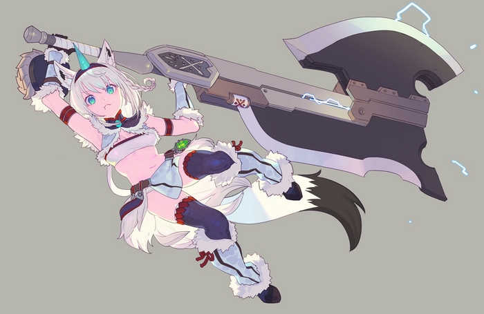 Wolf Girl with Giant Axe in Monster Hunter Armor