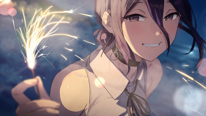 Reze from Chainsaw Man holding a sparkler