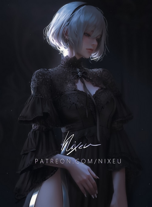 2B from Nier: Automata in a black dress