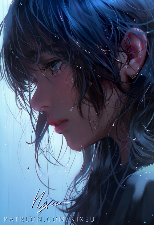 Nixeu in the rain with water drops