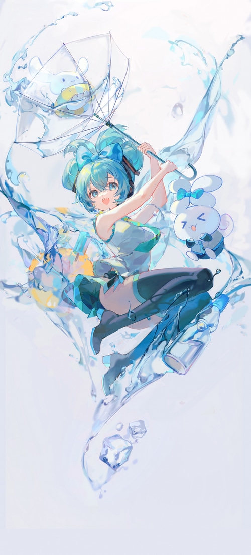 Hatsune Miku with umbrella and water