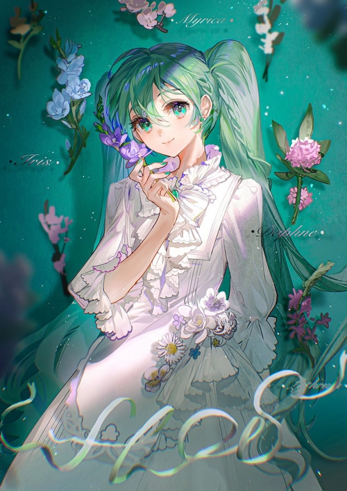 Hatsune Miku in a white dress with flowers