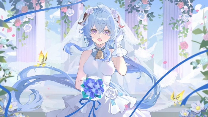 Genshin Impact Ganyu in a Wedding Dress with Flowers
