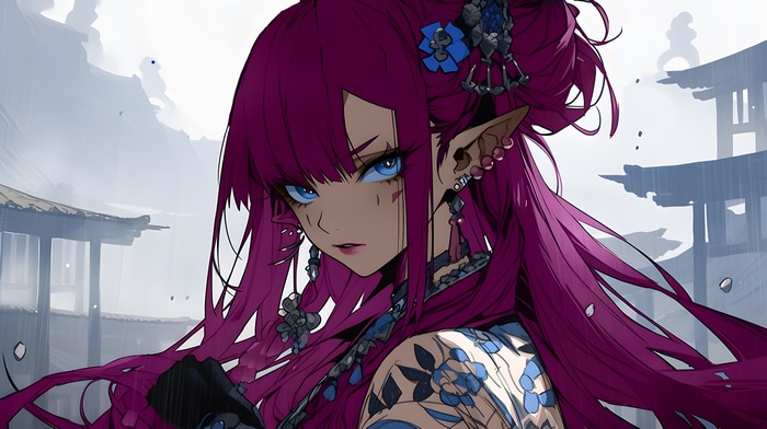 Anime girl with pink hair and blue eyes