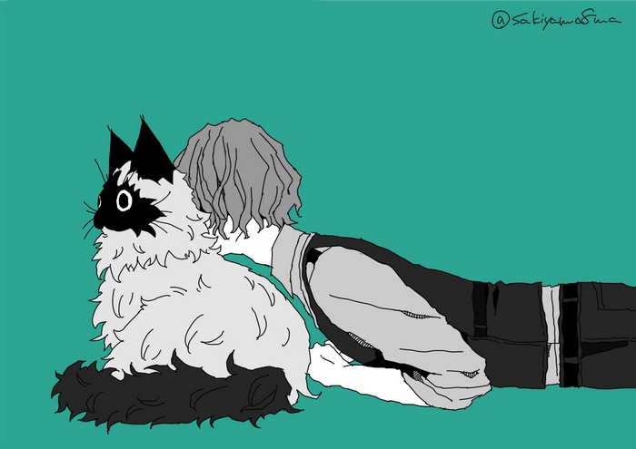 Sakiyama anime boy with a fluffy cat