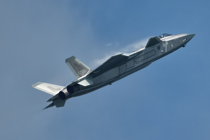 Chengdu J-20 fighter jet flying in the sky