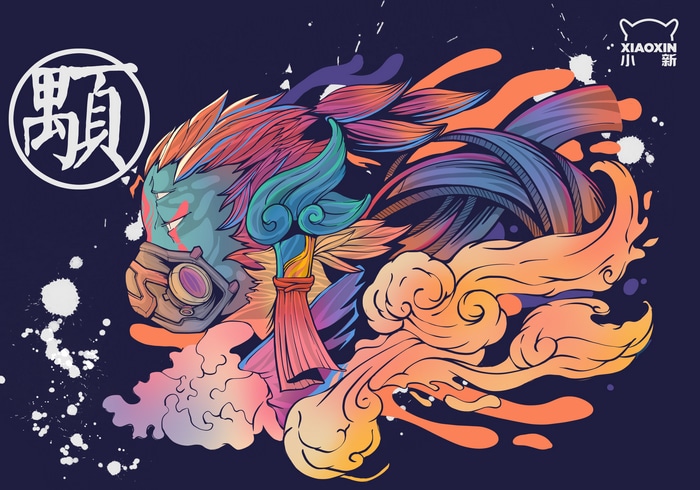 MYTH visual novel character with mask and colorful hair