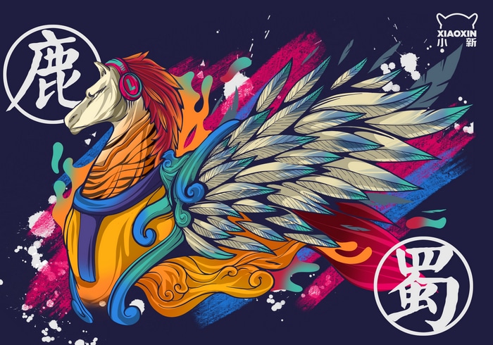 Pegasus creature with wings and headphones