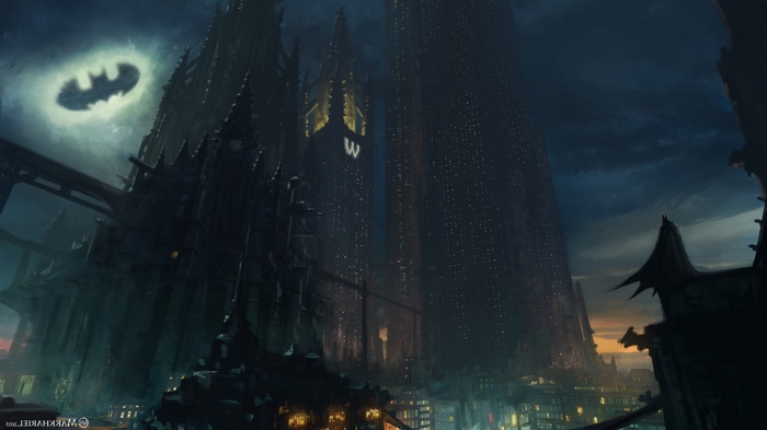 Batman Signal over Gotham City at Night