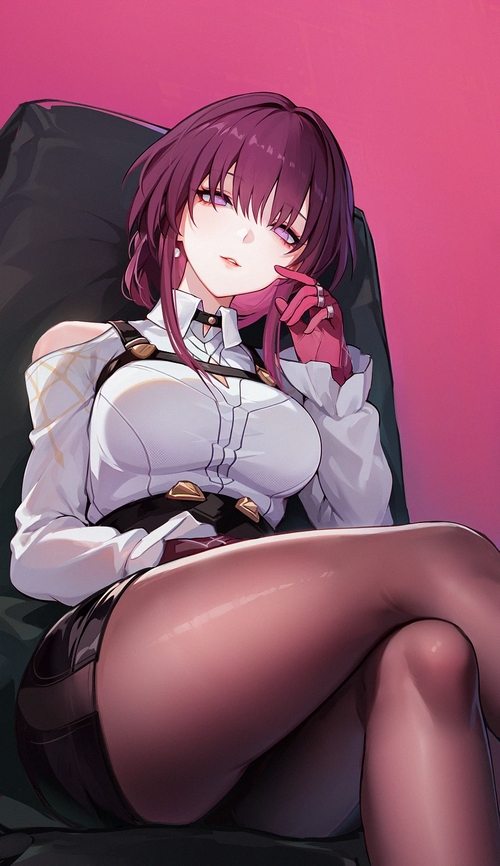 Kafka from Honkai: Star Rail sitting on a chair