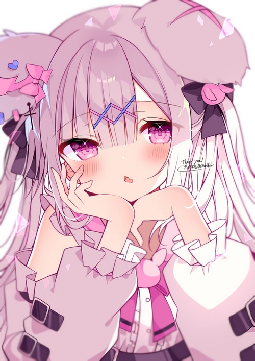 Anime girl with pink hair and animal ears