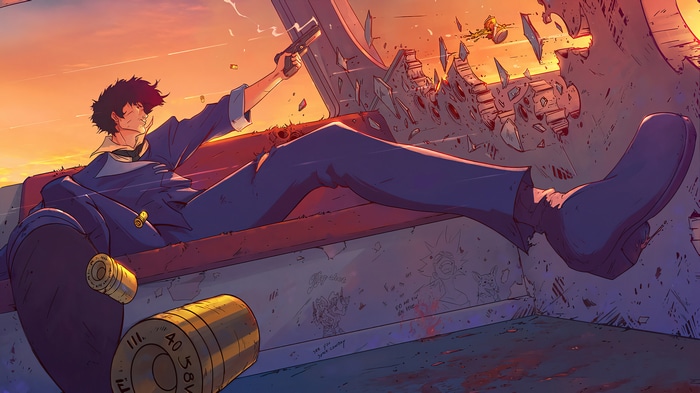 Spike Spiegel with Gun in Cowboy Bebop Sunset