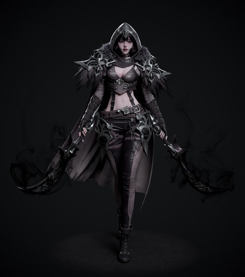 Fantasy rogue with hood and daggers