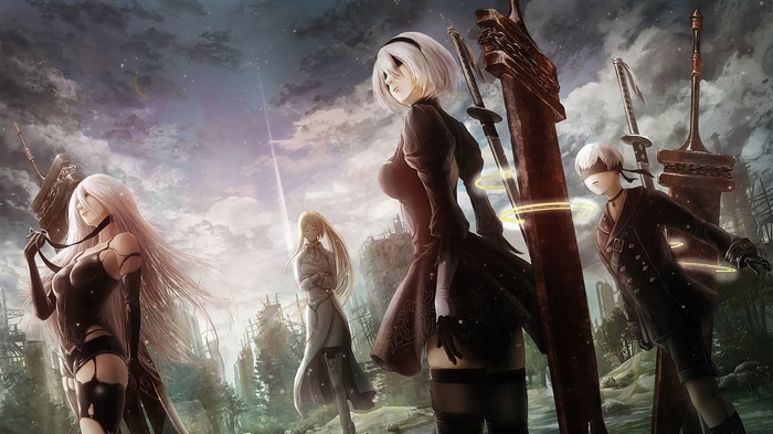 Nier: Automata characters 2B, A2, 9S, and Commander White