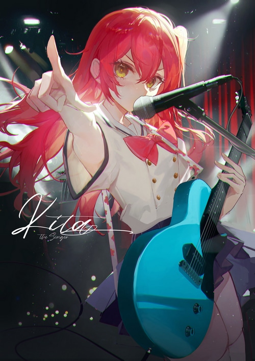 Kita Ikuyo from Bocchi the Rock! playing guitar on stage