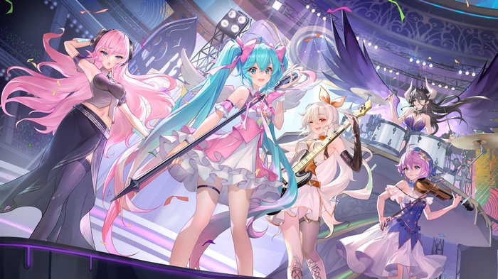 Hatsune Miku and friends performing on stage