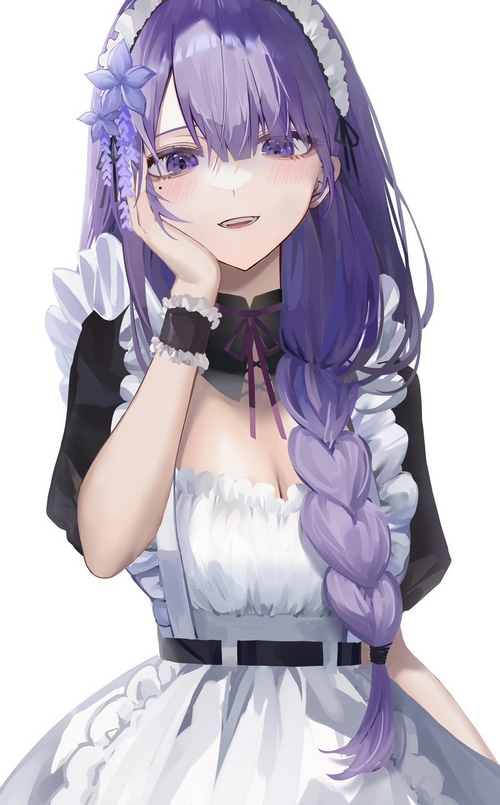 Raiden Shogun in Maid Outfit with Purple Hair and Eyes