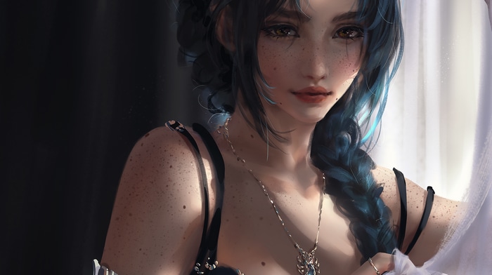 Artwork of a woman with freckles and braids
