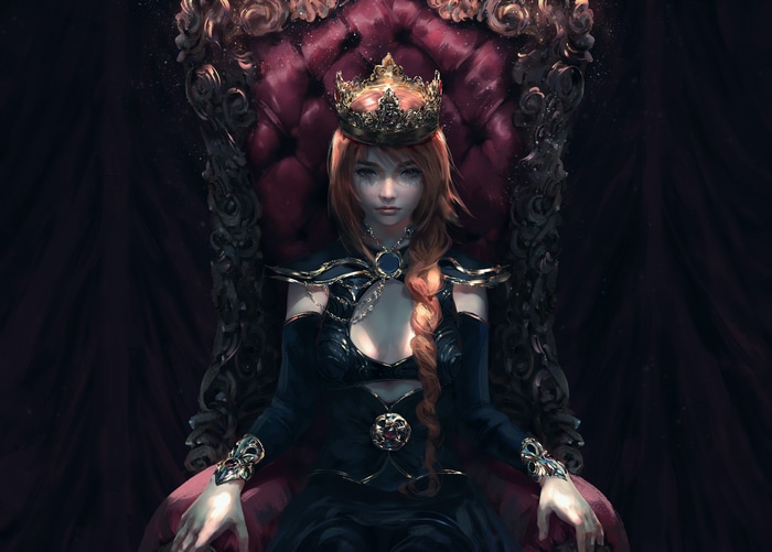 Queen with crown sitting on a throne