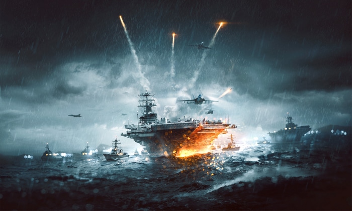 Battlefield 4 aircraft carrier in a storm