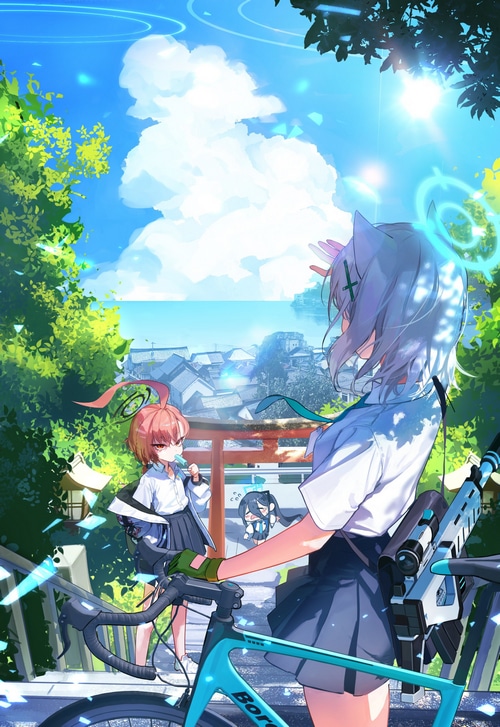 Blue Archive: Tendou Alice, Mikamo Neru, and Shiroko with Weapons