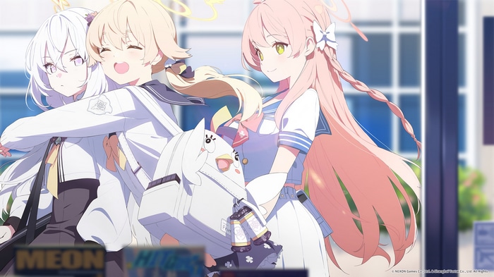 Three girls in uniforms with backpacks
