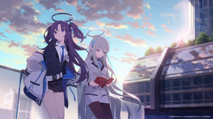 Blue Archive: Yuuka and Noa on a Rooftop