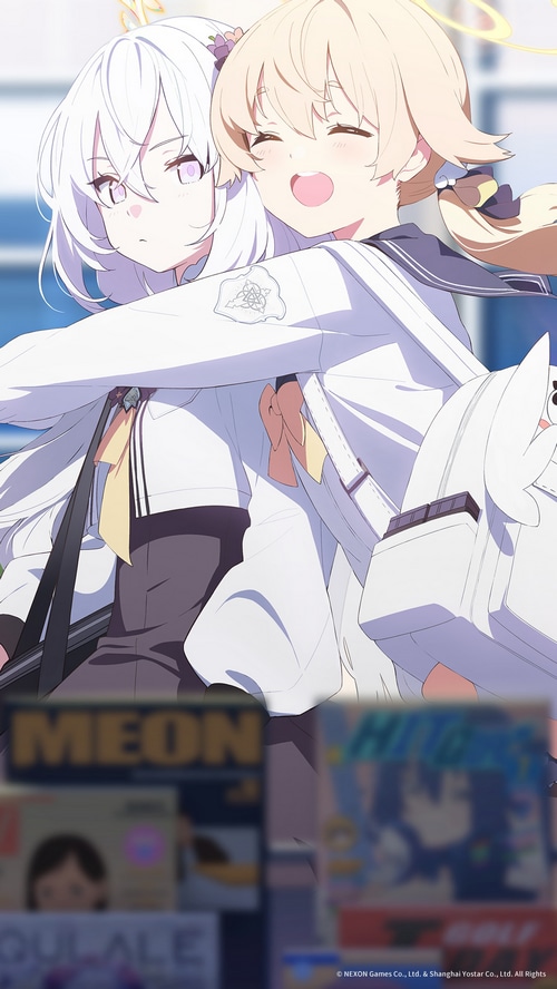 Hifumi and Azusa hugging in Blue Archive