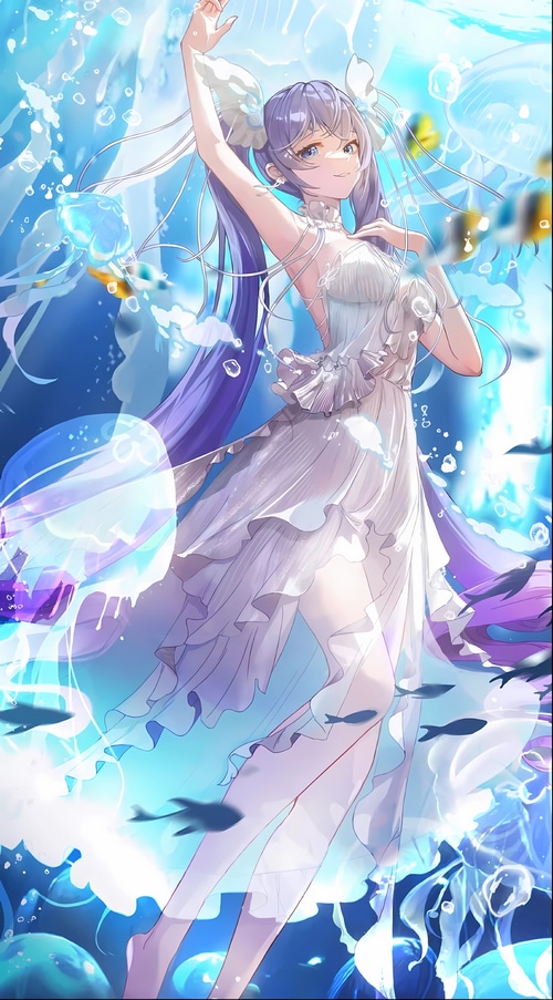 4K Virtual Idol Underwater with Jellyfish and Fish
