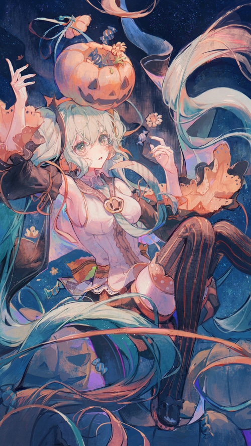 Hatsune Miku Halloween Pumpkin Candy Twintails