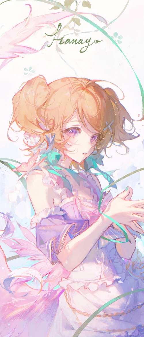 Koizumi Hanayo in a purple dress with twintails