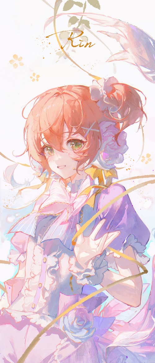 Hoshizora Rin in a purple dress with flowers