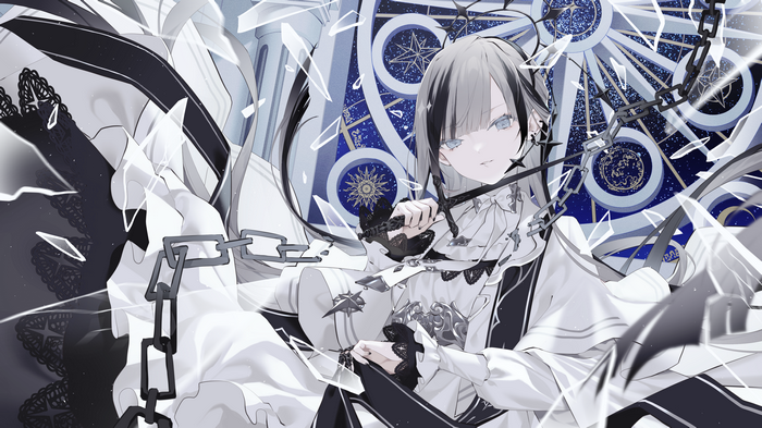 Girl with chains and broken glass