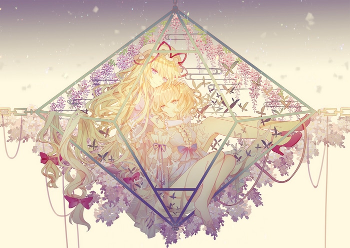 Yakumo Yukari and Saigyouji Yuyuko with flowers