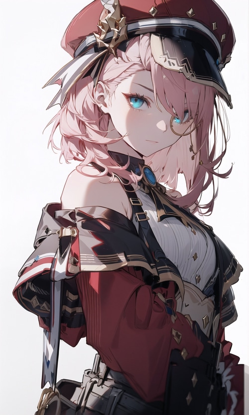 Charlotte from Genshin Impact with pink hair and blue eyes