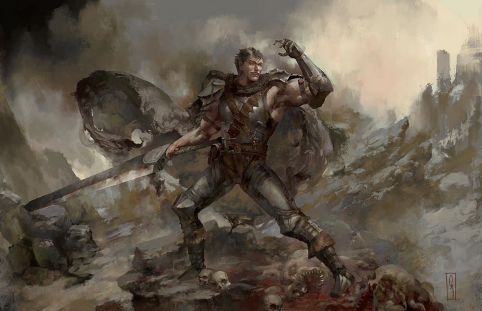 Guts from Berserk with a large sword and armor